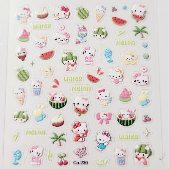 ⭐4/$15 Watermelon Hello Kitty 5D Embossed Nail Art Stickers - Picture 1 of 5